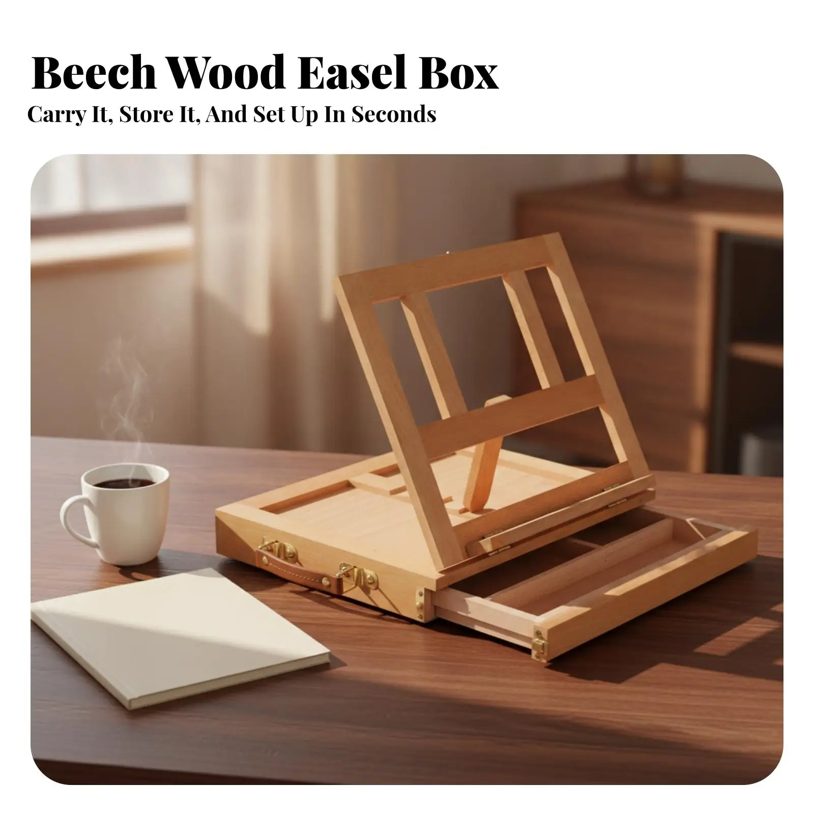 Adjustable Beech Wood Tabletop Easel Portable Drawing Stand with Drawer Folding Art Easel for Painting Sketching Artist Studio