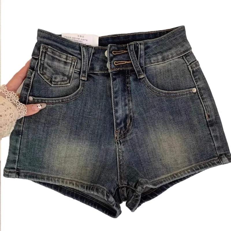 Retro American High Waist Ort Jeans Damen Plus Size A-Line Orts Waed Denim Eng anliegende Sommer-Heat-Hose