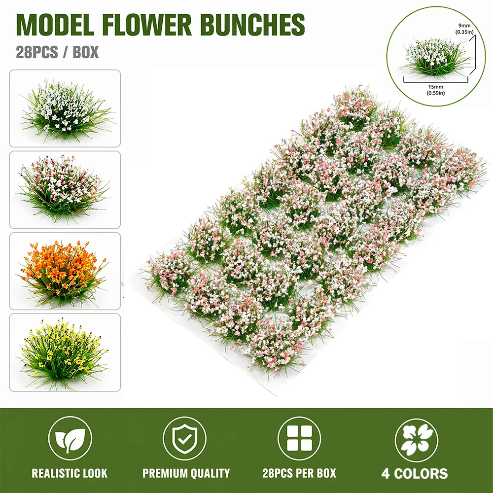 Simulierte Blumen- und Grasbüschel, 28 Stück, Miniatur-Vegetationsmodell für Sandtisch-Bauszenen, DIY Diorama-Zubehör – Detail 1