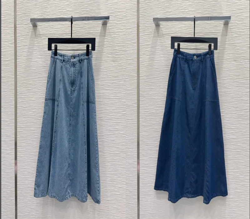 Women's Fashionable Denim Zipper Long Skirt