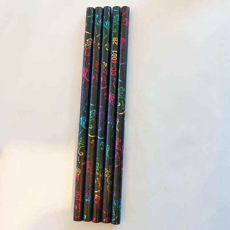 5pcs Cute Rose Laser Pencils for School Supplies Kawaii Stationery Pencils for Kids Writing Drawing Accessories 2B Pencils Gifts