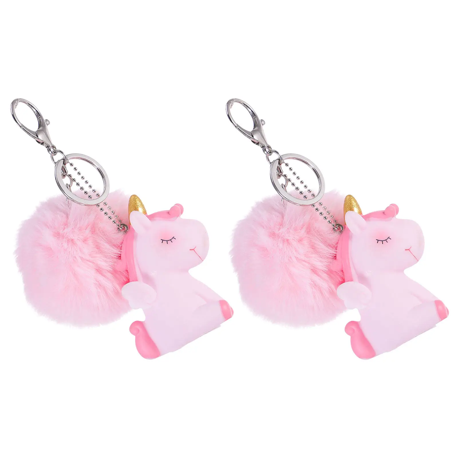

2Pcs Unicorn Pom Pom Keychain Pink Faux Ball Bag Purse Accessories Portable Cartoon Keyring for Backpack Hanging
