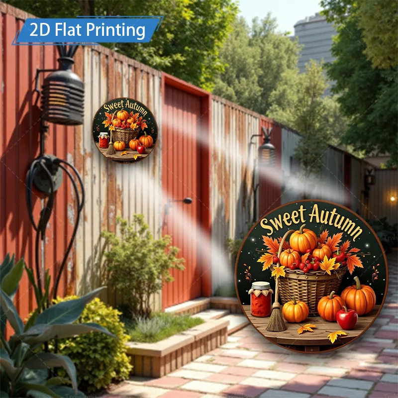 1pc 8x8インチメタルサイン「甘い秋の収穫シーンフラットプリントメタルサイン」