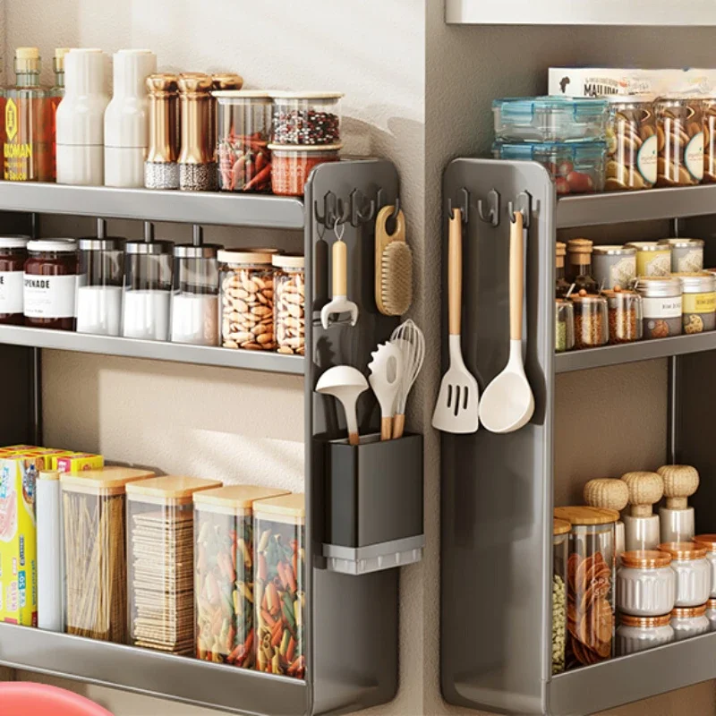 DIY Non-Drilling Condiment Shelf Stylish Kitchen Organizer Elevated Wall-Mounted Multi-Functional Seasoning Jar Rack