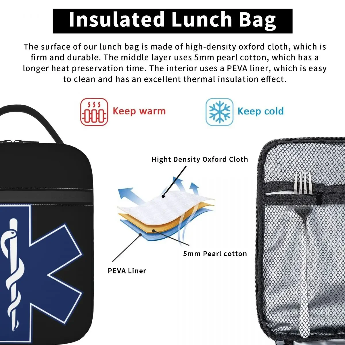 Emt Star Of Life Insulated Lunch Bag for Women Portable Emergency Medical Thermal Cooler Lunch Box Beach Camping Travel