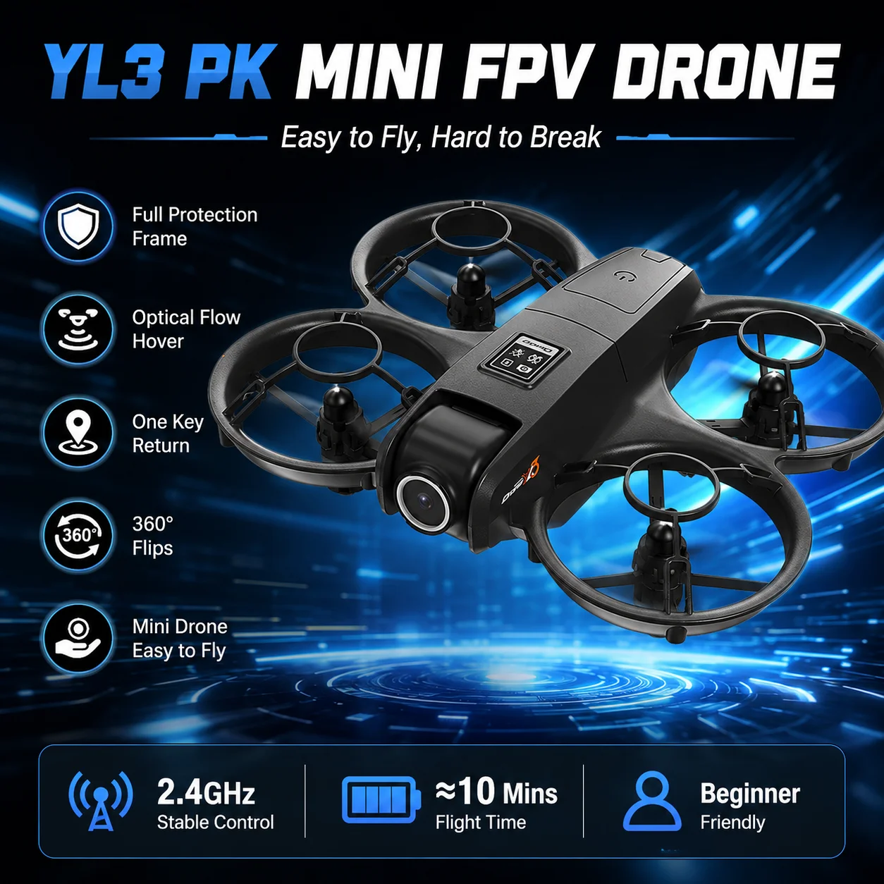 Drone Full Four Way Protection Modular 600mAh Battery Long Battery Life 40Mins Charging Strong Power Portable Outdoor RC Drone Toy