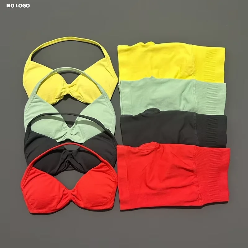 لا شعار 2 قطعة مجموعة رياضية النساء سلس ملابس رياضية لليوجا Strappy الرياضة الصدرية مجموعة تي شيرتات قصيرة للأطفال الصالة الرياضية اللياقة البدنية ملابس رياضية الجري تجريب مجموعات