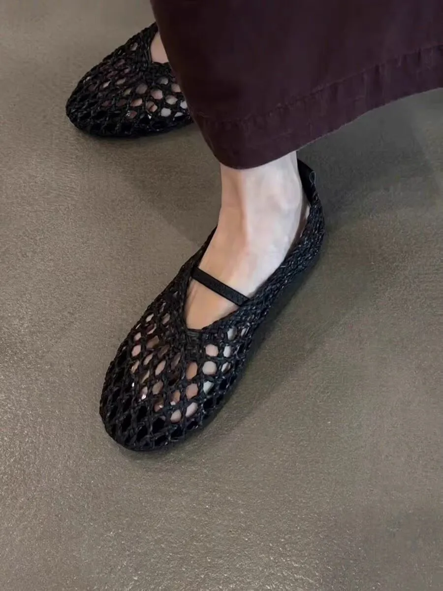 French-style Vintage Hollow Woven Comfortable Flat Shoes for Women, 2026 New Summer Mesh Design Comfortable Sandals view 5