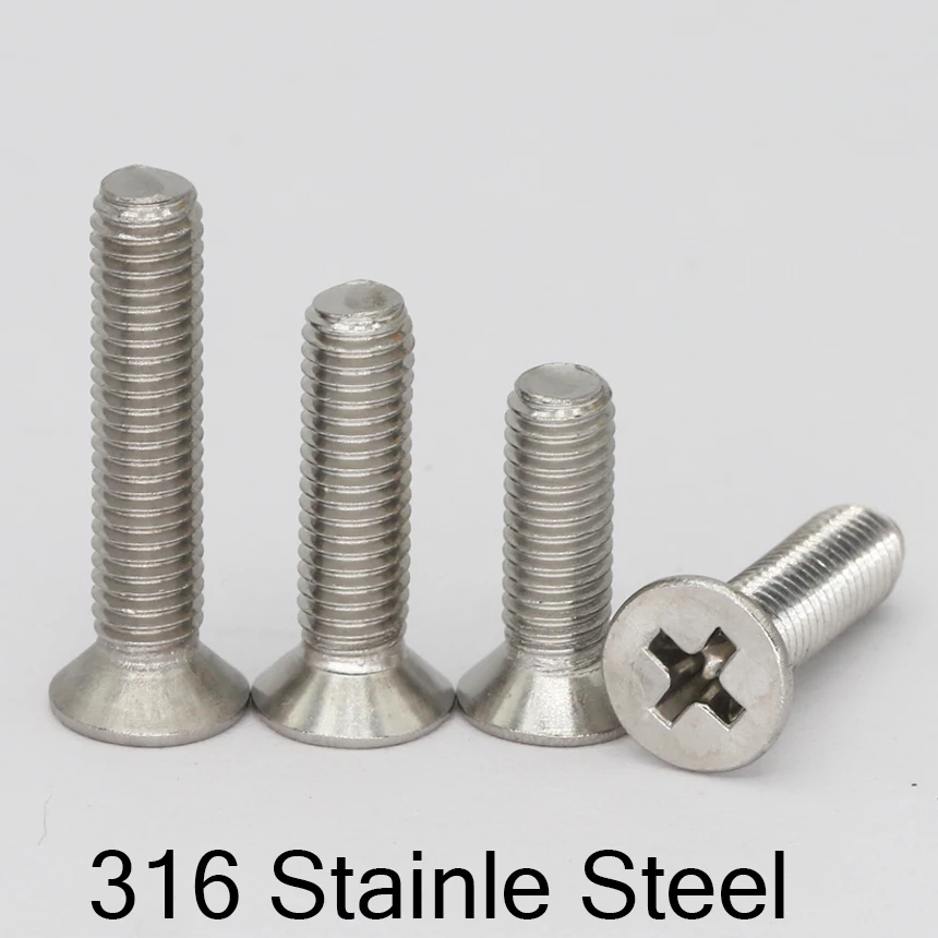 M2 M2.5 M3 M4 M5 M6 M8*4 5 8 10 12 20 30-60 GB819 DIN965 316 Stainless Steel Phillips Cross Flat Countersunk CSK Head Screw Bolt