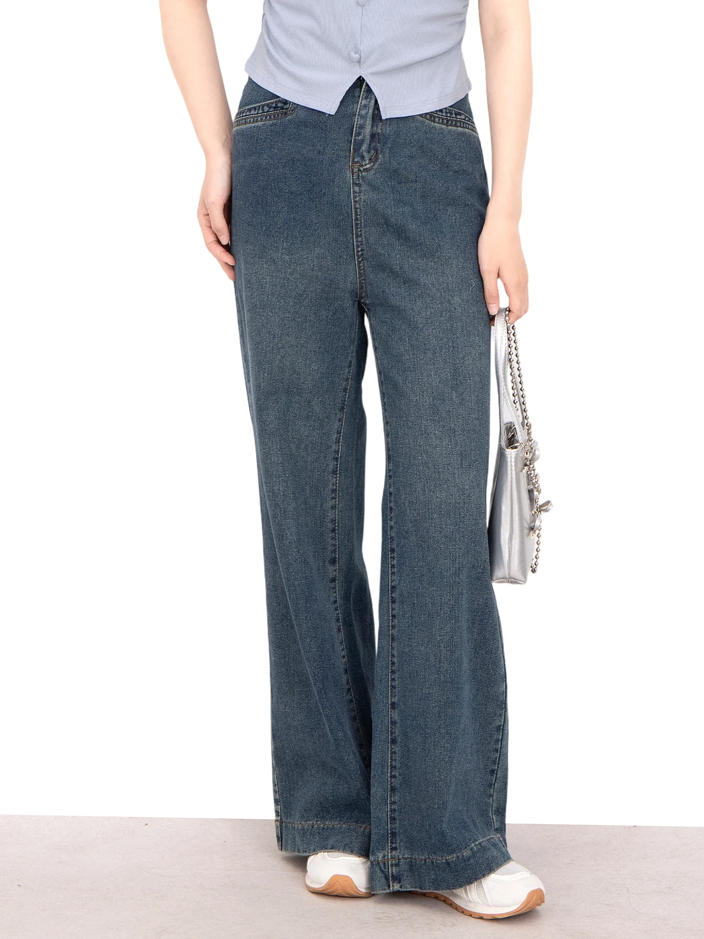 

plus Size Women's Slimming Summer Loose Wide Leg Pants High Waist Straight Cut Floor Length Jeans Versatile for Plump MM