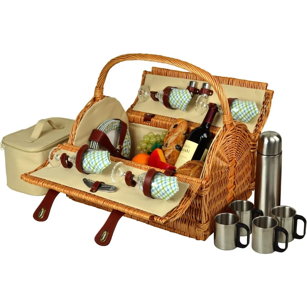 Yorkshire Willow Picnic Basket with Service for 4, with Coffee Set