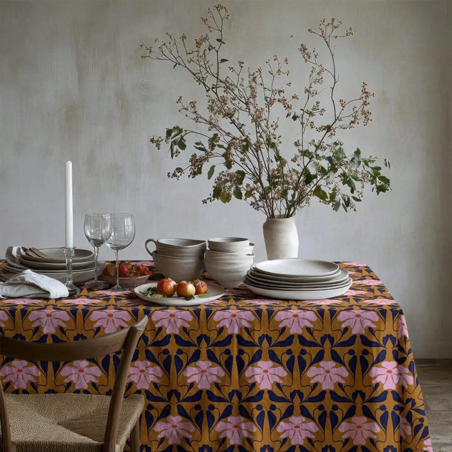 

Haunted House Tablecloth - Haunted Harvest - Rustic Halloween Pastoral Style Autumn Cotton Satin Tablecloth