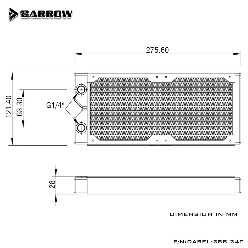 Barrow PC Computer Water Cooling Radiator Copper Length 240mm Thickness 28mm DIY High Density  Dabel-28b 240