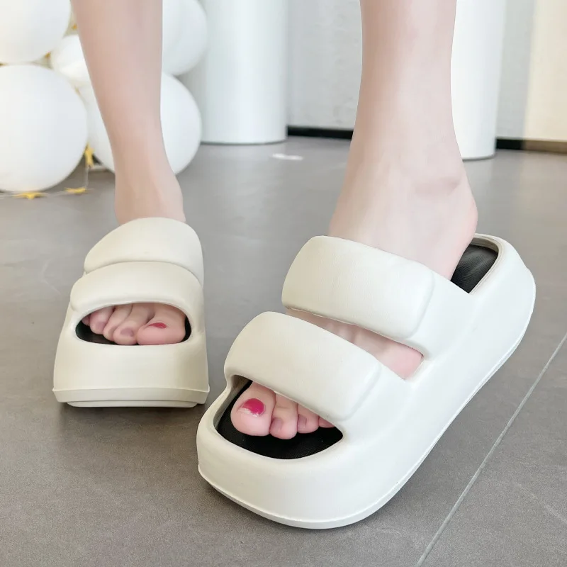 Ins hot high platform 7 cm height slippers women's summer two band sandal clogs woman fashion thick slides girls chunky slippers
