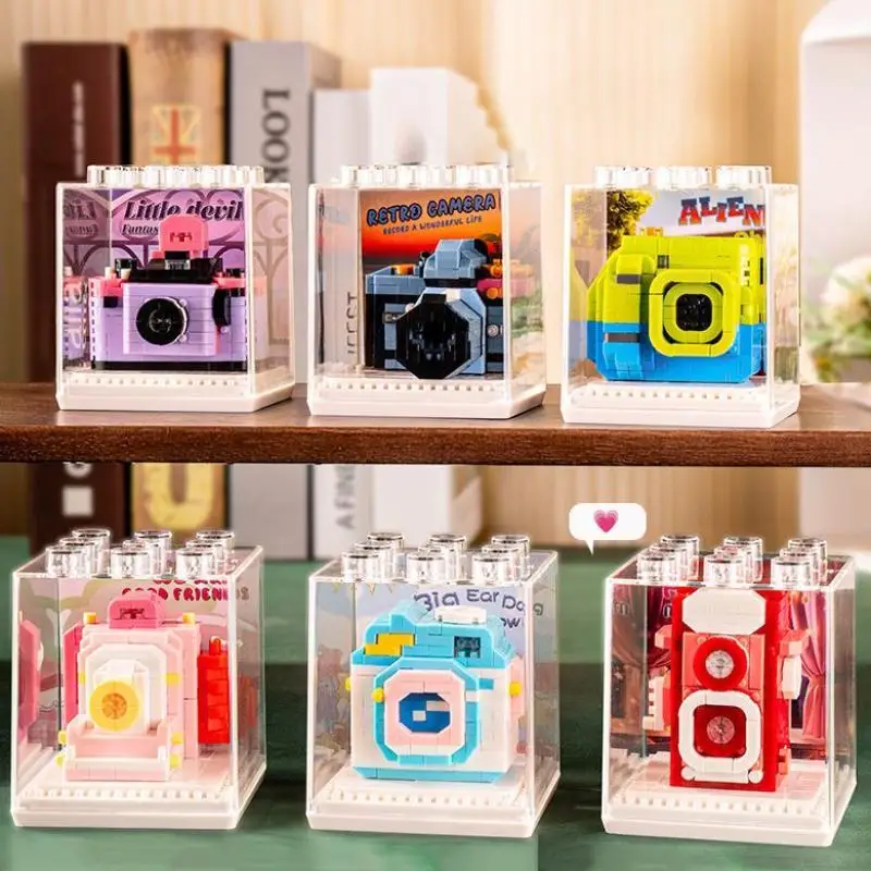 

2 Set Mini Building Block Camera Model Kit Educational Construction Toy Mini Instant Camera Micro-Block Building for 6+kids