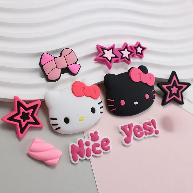 Miniso hello kitty sanrio gato dos desenhos animados 1 pçs diy sapato encantos acessórios fivela tamancos sandálias pino decorar presente da menina