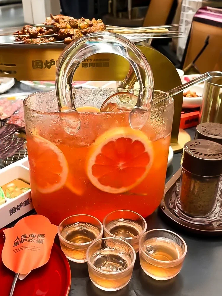 Handheld Glass Wrapped Slightly Drunk Fruit Wine Cup Set with Tray Bar Cocktail Cup