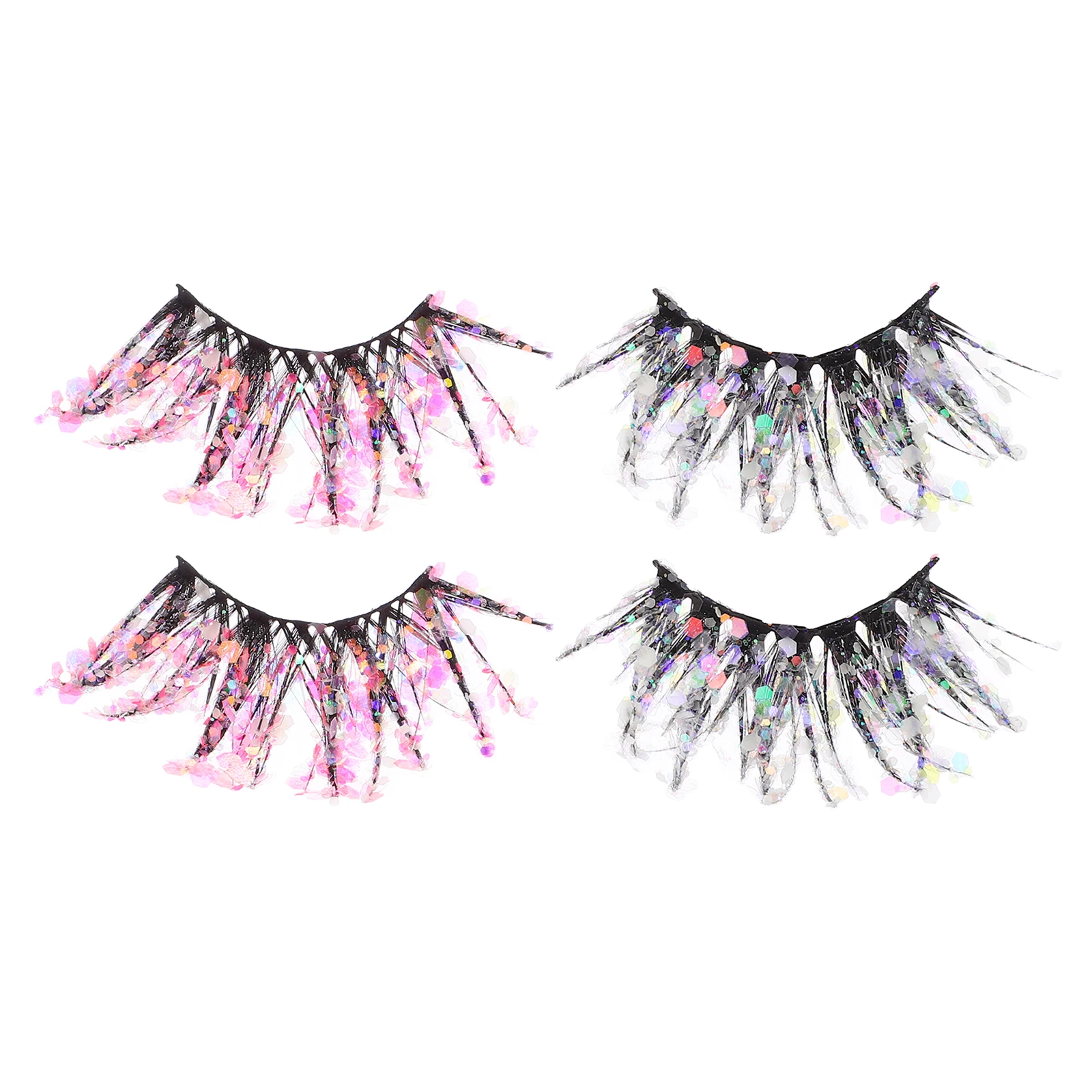 

2Pairs Night Glow Eyelashes Glitter False Eyelashes Dramatic 3D Effect Sequin Faux Fake Eyelash Extensions Party