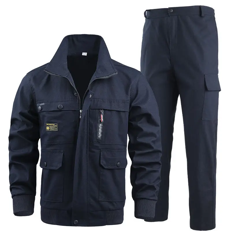 Labor Protection Work Clothes Solid Color Cotton Cloth Fire Resistant Tear Resistant  Welding And Maintenance Men Work Clothes