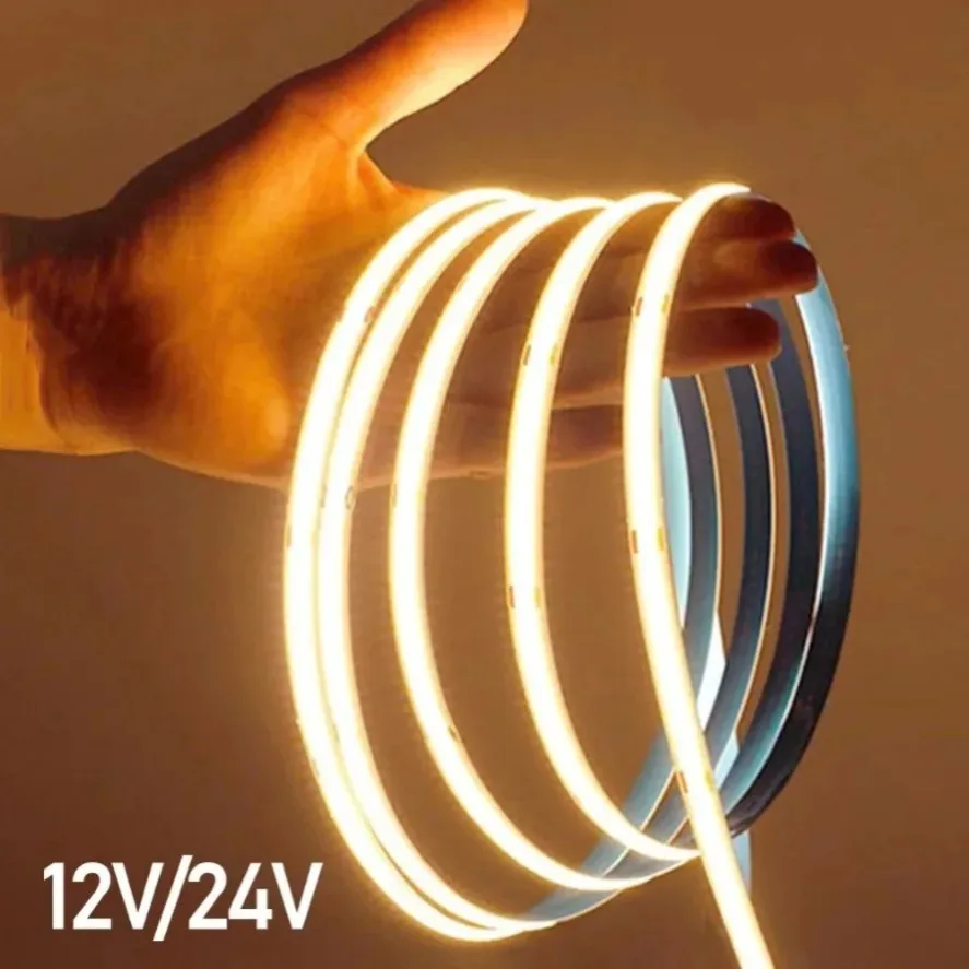 320LED 10 متر عكس الضوء LED COB قطاع تيار مستمر 12 فولت 24 فولت فوب أضواء لغرفة نوم ديكور عالية الكثافة لينة مرنة النيون الشريط ضوء مصباح #3