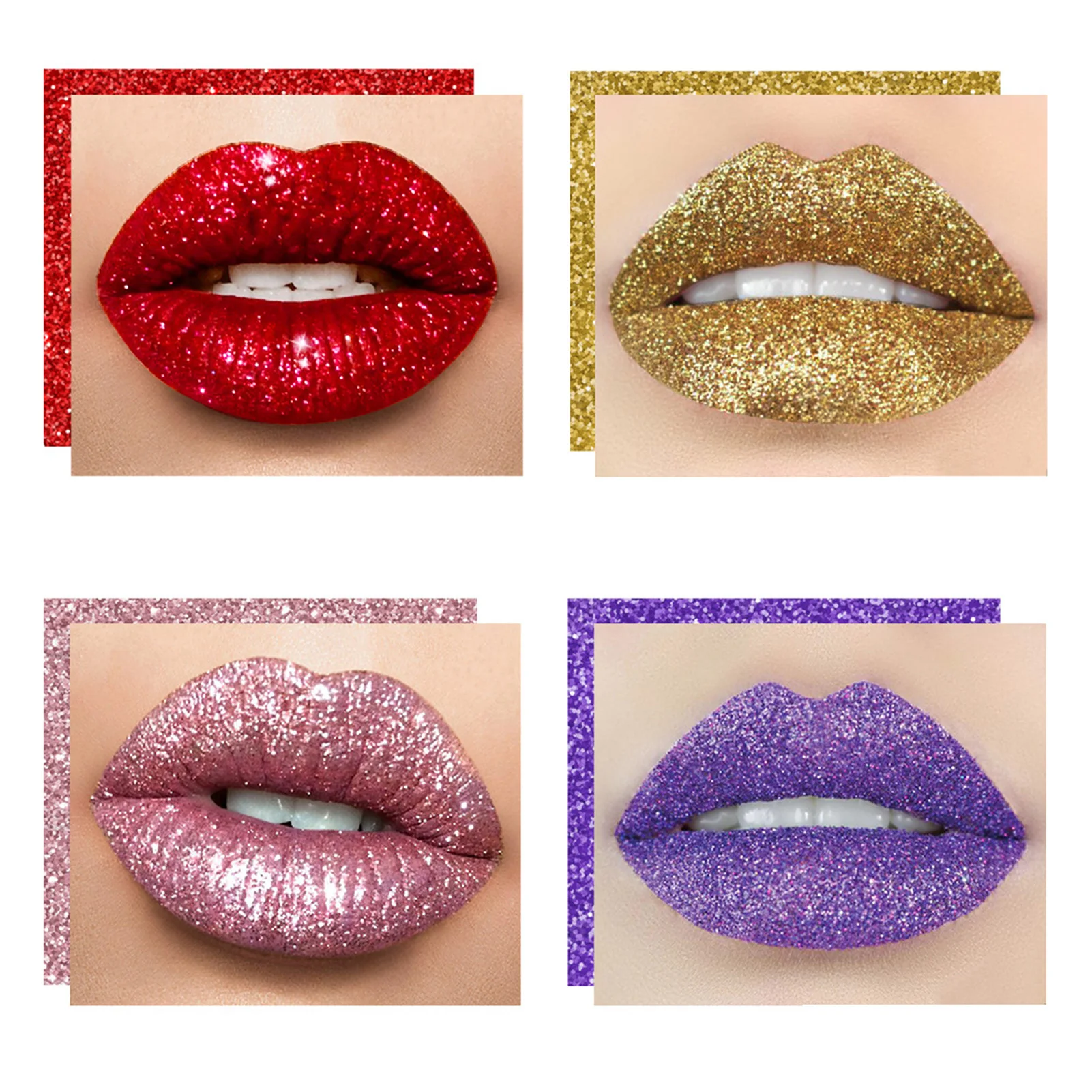 Glitter Lip Kit Long Lasting Waterproof Stay Golden Cosmetics Gloss Lipstick 4 Colors Glitter Powder Diamond Shimmer Metallic