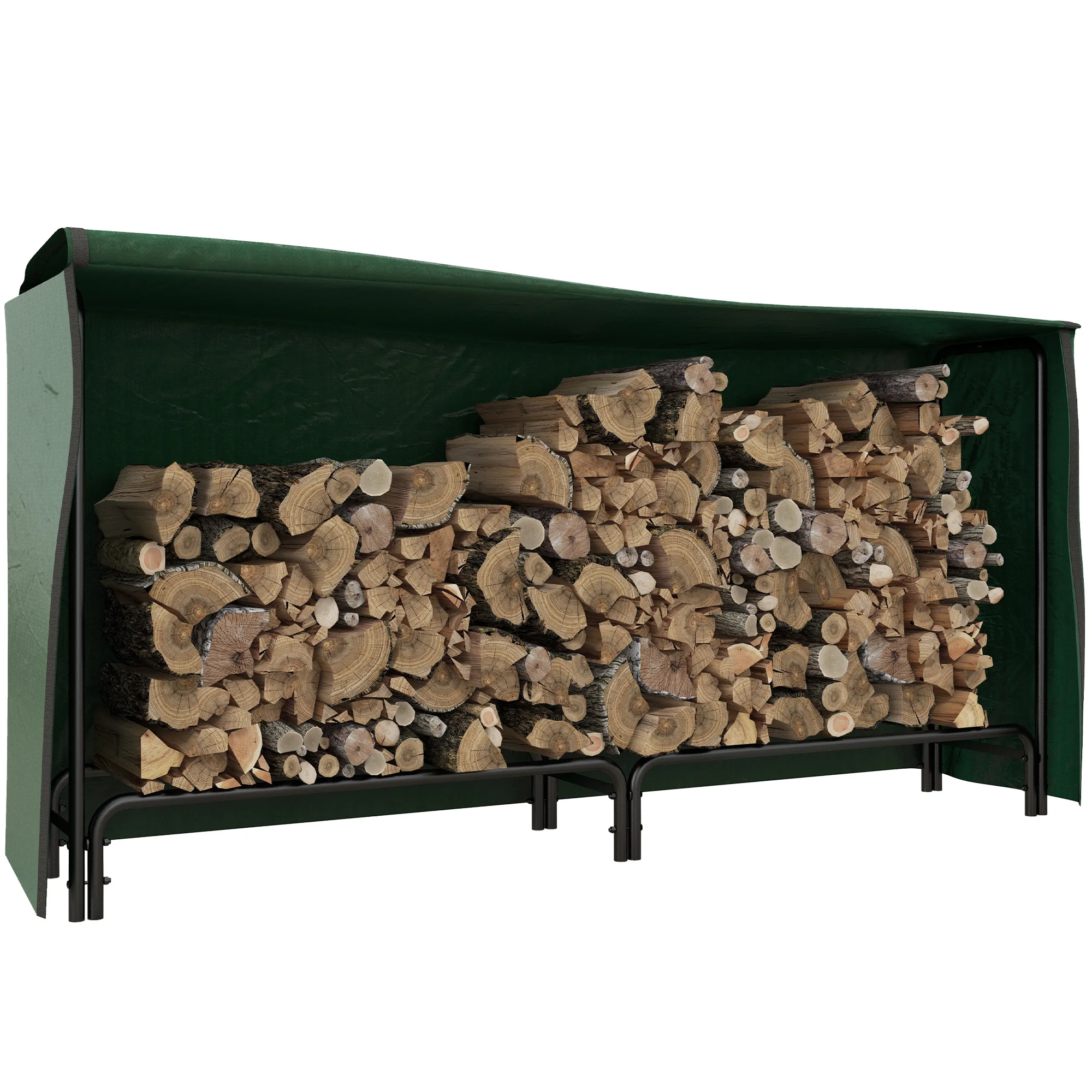 Outsunny firewood stand with shelf cover 200x36x99cm dark green Black