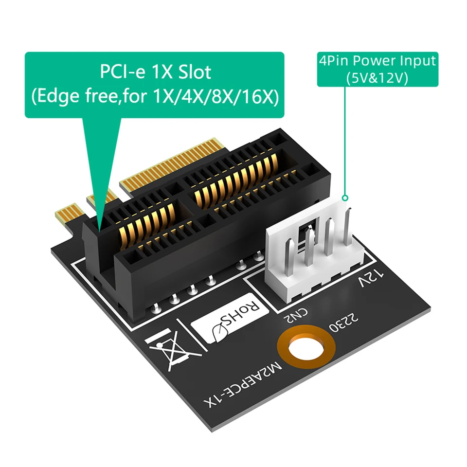 CY-kaart 2230 NGFF A+E Naar NVMe M-key Adapter – PCI-E 4.0, Voor Laptop SSD-uitbreiding Naar 2280