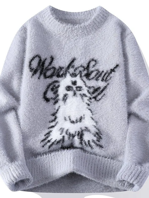 

2025 New Soft Cartoon Animal Pattern Knitted Sweater Men round Ne Warm Base Layer Loose Youthful Vitali Casual Sle