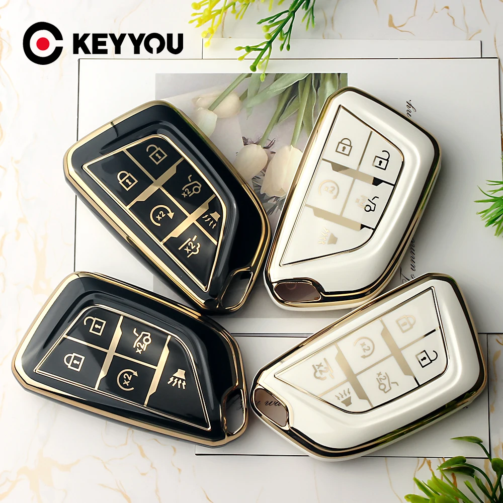 KEYYOU 5/6 Button TPU Car Key Cover Case Shell Fob Keychain For GMC Yukon For Chevrolet Tahoe Suburban For Buick