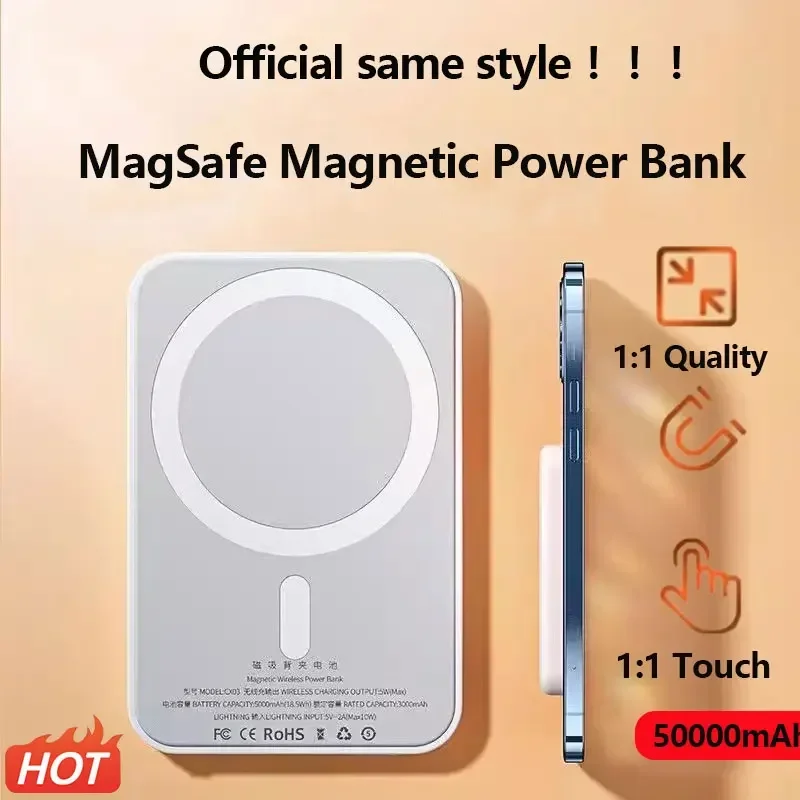 

Original 1:1 Magsafe 50000mAh Power Bank Magnetic Powerbank With Fast Charging Window 15W Wireless Battery Portable For iPhone