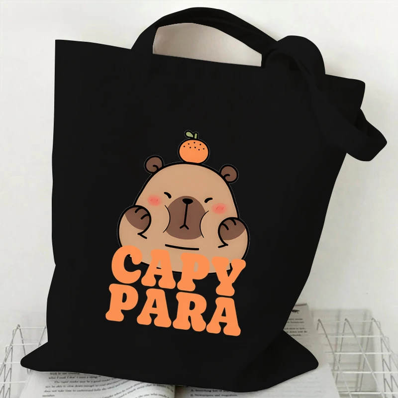 Fashion Capybara Ladies Canvas Tote Casual Shoulder Bag Eco Large Capacity Portable Travel Shopping Bag Capybara Schoolbag