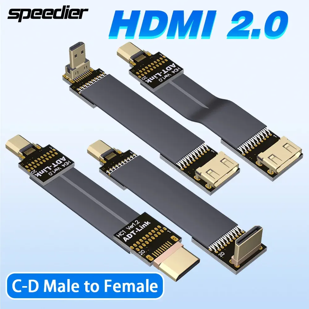 

Ribbon Flat FPV HDTV-Compatible Connector Flexible Cable Raspberry Pi 4 Micro HD to Mini -Compatible Female 90 Degree FFC 20p