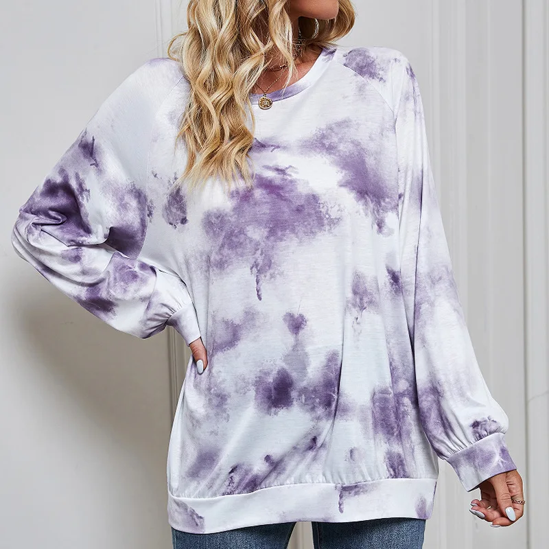 

Independent Real Shooting of The New Amazon Women's Crewneck Casual Loose Tie-dye Sweatshirt in Europe and The United States In