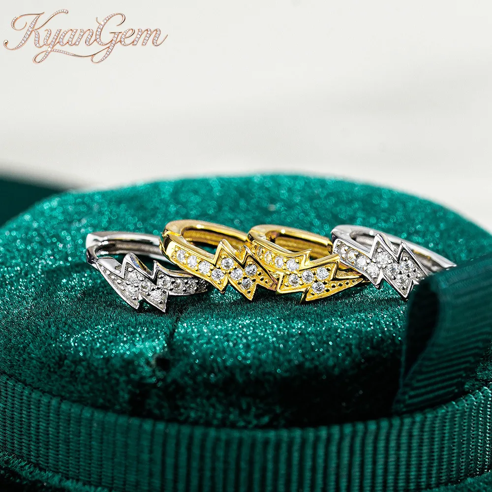 KyanGem Platinum PT950 Personalized Lightning-Shaped Moissanite Stud Earrings 18K Gold Geometric-Style Unisex Ear Jewelry