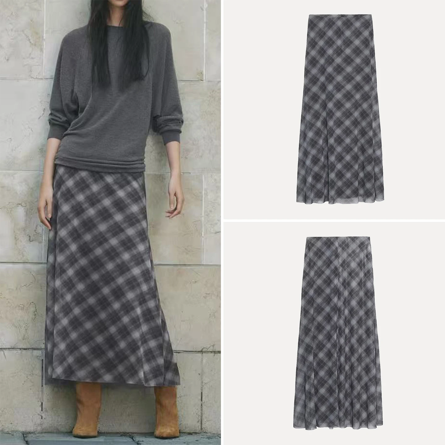 ارتفاع الخصر منقوشة الحرير لي مرونة الخصر ميدي تنورة المرأة Sle عادية Faion الخريف 2025 جديد وصول Z العلامة التجارية