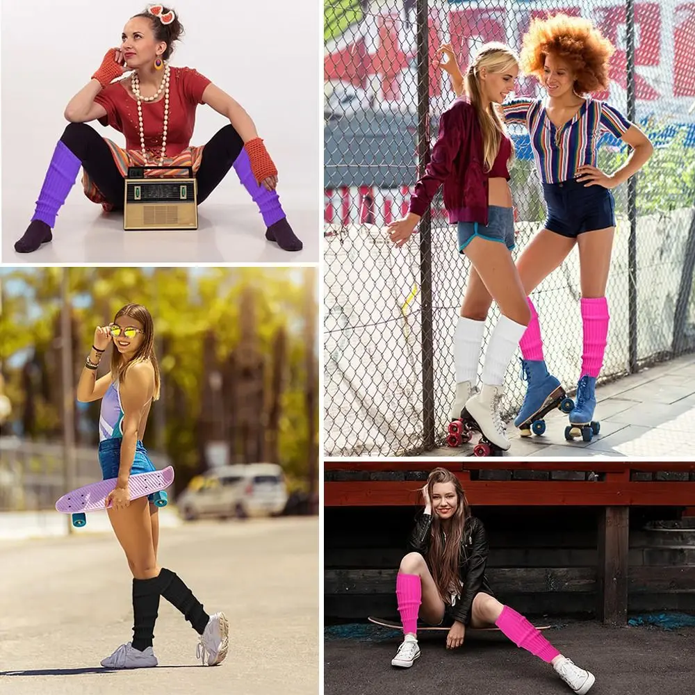 Halloween Costume Neon Ribbed Leg Warmers Y2K Harajuku Japanese Leg Covers Boot Socks Party Sports Yoga Knit Long Socks
