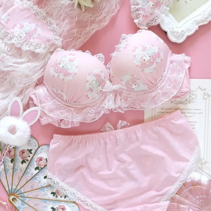 New My Melody Cinnamoroll Soft and Cute Lingerie for Women, Sweet Lace Cute Bras & Panties Sets Comfortable Underwear Clothes