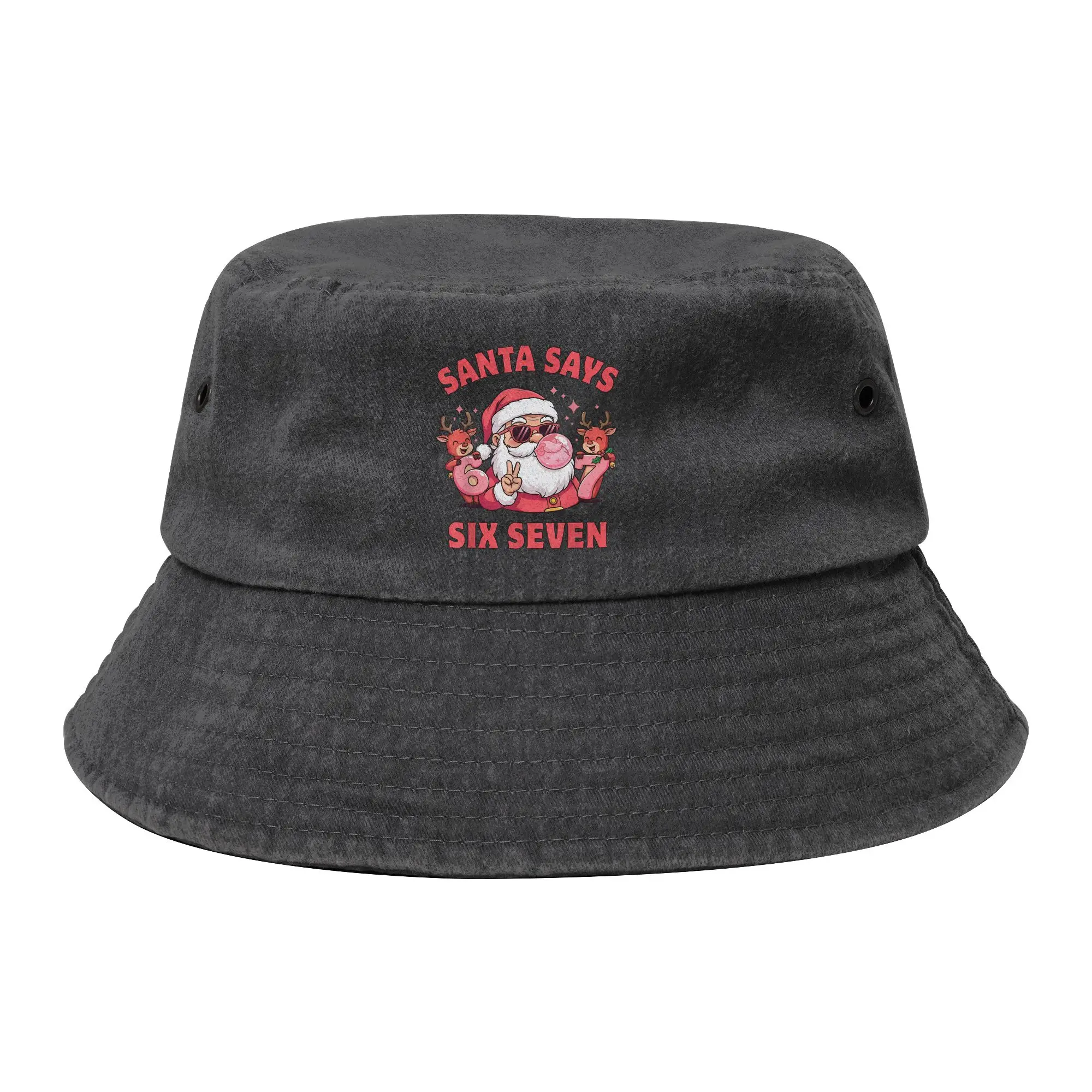Unisex Distressed Denim Bucket Hats Santa Says 67 Six Seven Xmas Meme 6 7 Christmas Outdoor Fishing Fisherman Hat  Bob Hat Gift