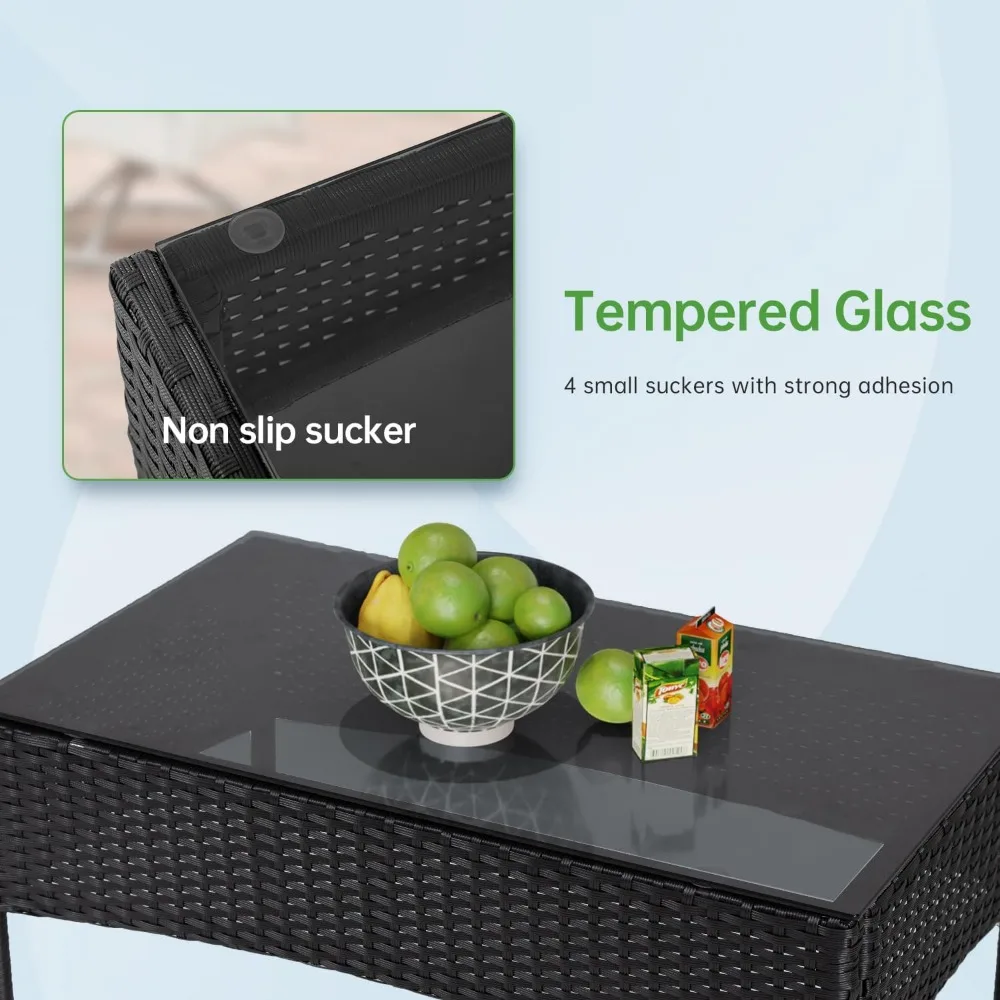 커피 테이블, 좌석 쿠션, 파티오 가구 세트가 포함된 뒷마당용 야외 고리버들 파티오 대화 가구 세트 4개