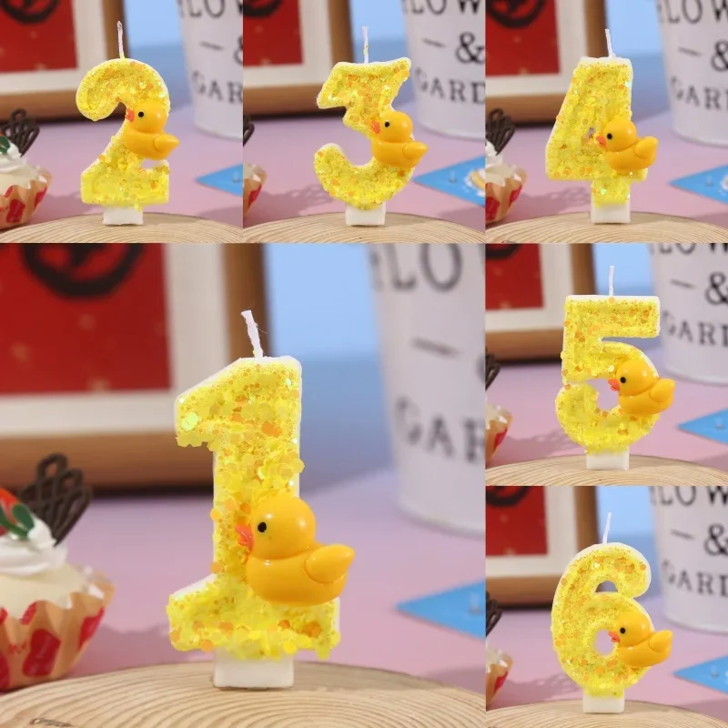 3D-Zahlenkerzen, Kuchendekoration, Mini-Gelbe Enten, Thema 0–9, Zahlenkerzen, Kuchendekoration, Geburtstagsfeier, Kuchendekoration