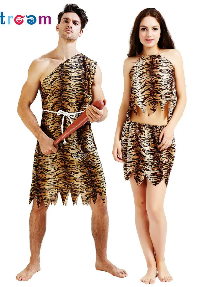 

Modern Western Primitive Native Person Clothing Couple Tiger Skin Wild Man Original Costume Funny Performance Outfit