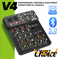 Debra V4 4 Channels Audio Mixer With Bluetooth USB 48V Phantom Power Delay Repaeat Effect  For Sound Mixing Console PC Recording