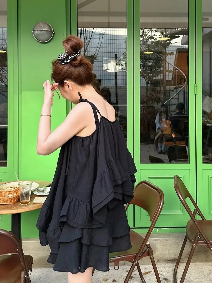 Summer New Women's Sleeveless Vest Halter Neck Big Swing Design Fairy Atmosphere Korean Style Layered Lace  Top
