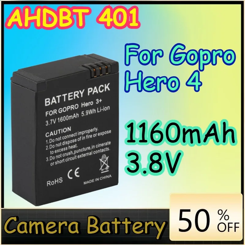 

1160mAh 3.8V Hero 4 Hero4 AHDBT 401 Battery for Gopro Hero 4 Camera Batteries Go Pro Hero4 Bateria AHDBT401