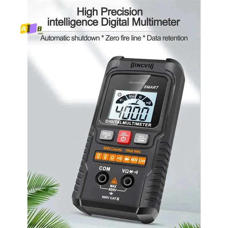 

A08F-Smart Digital Multimeter 4000 Counts Professional Multimetro Non-Contact Auto Range AC/DC Voltage NCV Ohm