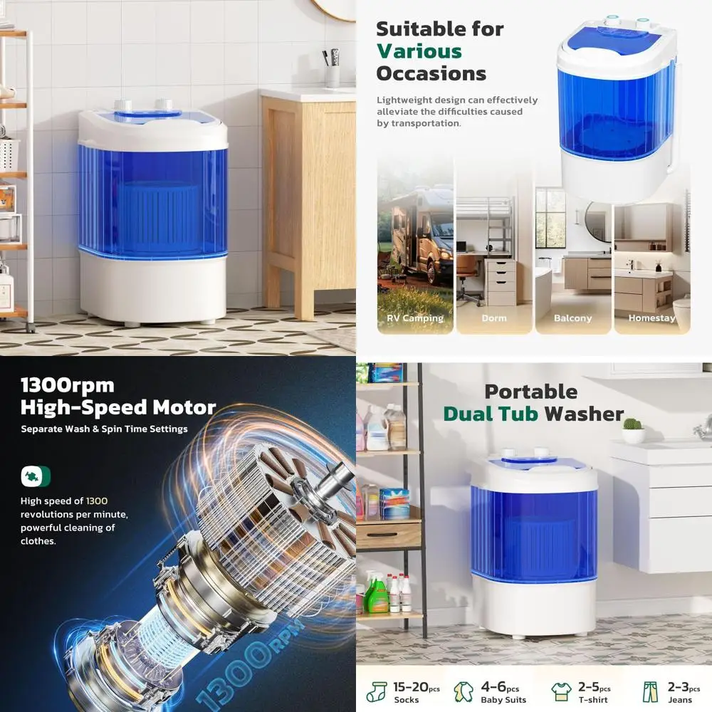 

Компактная стиральная машина с одной загрузкой, 6,6 фунтов, с корзиной для отжима, полуавтоматическая, идеально подходит для общежитий и небольших помещений (синяя)