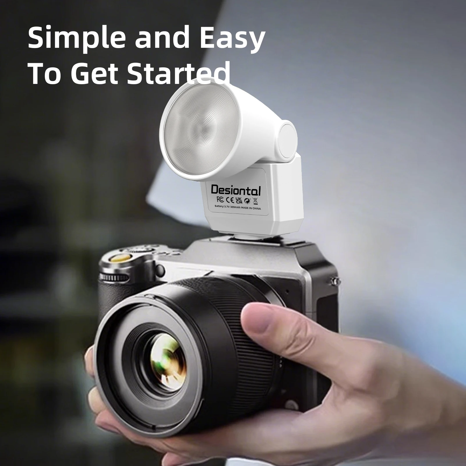 Desiontal F02 Mini Flash para Câmera DSLR Padrão Hot Shoe Mount TypeC Carregamento 6500K Compatível com Sony Canon Nikon Panasonic