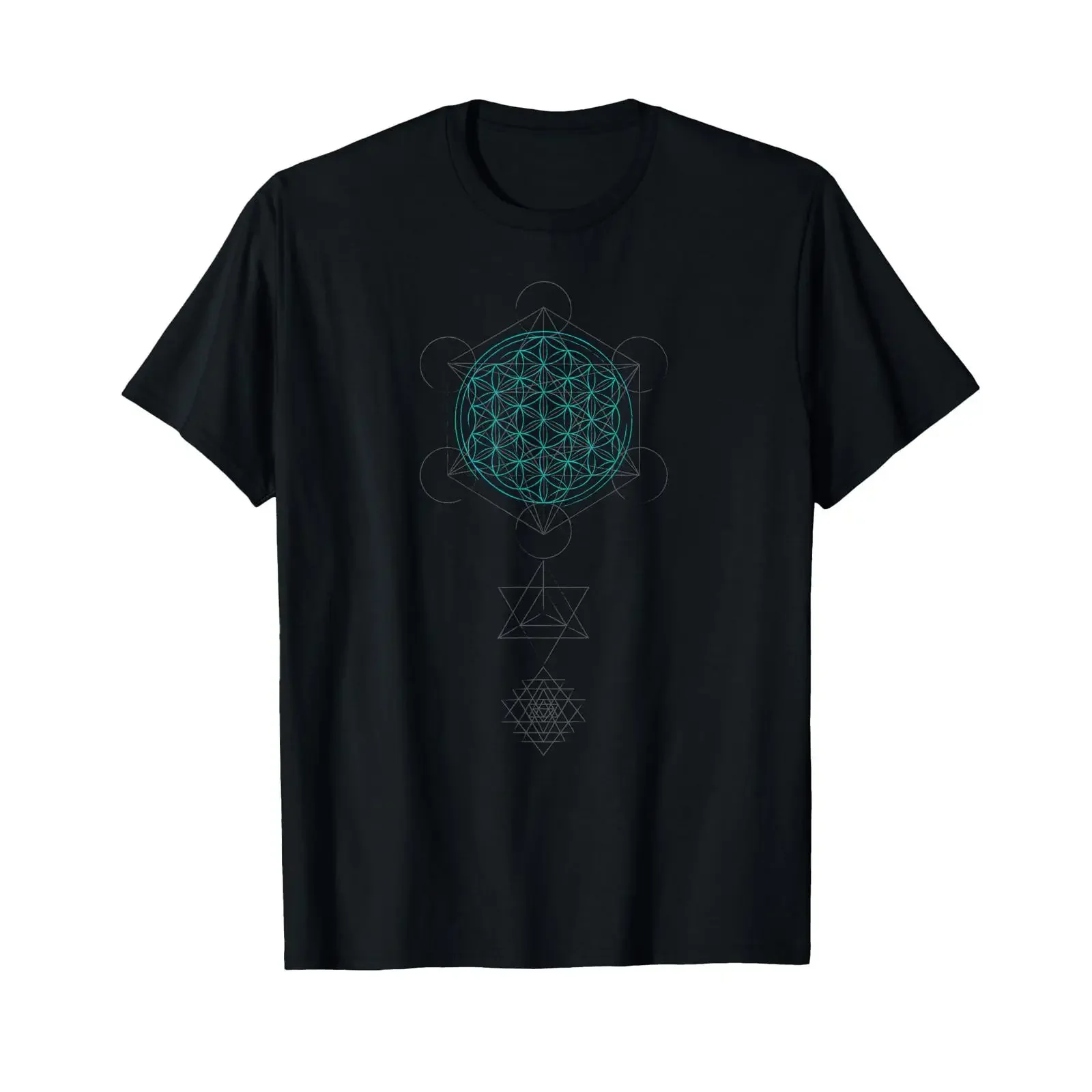 Camiseta de Geometría Sagrada Flor de la Vida Sri Yatra Merkaba, Estilo Vintage Lavado, Unisex, Transpirable, Versátil, Ropa de Diseñador