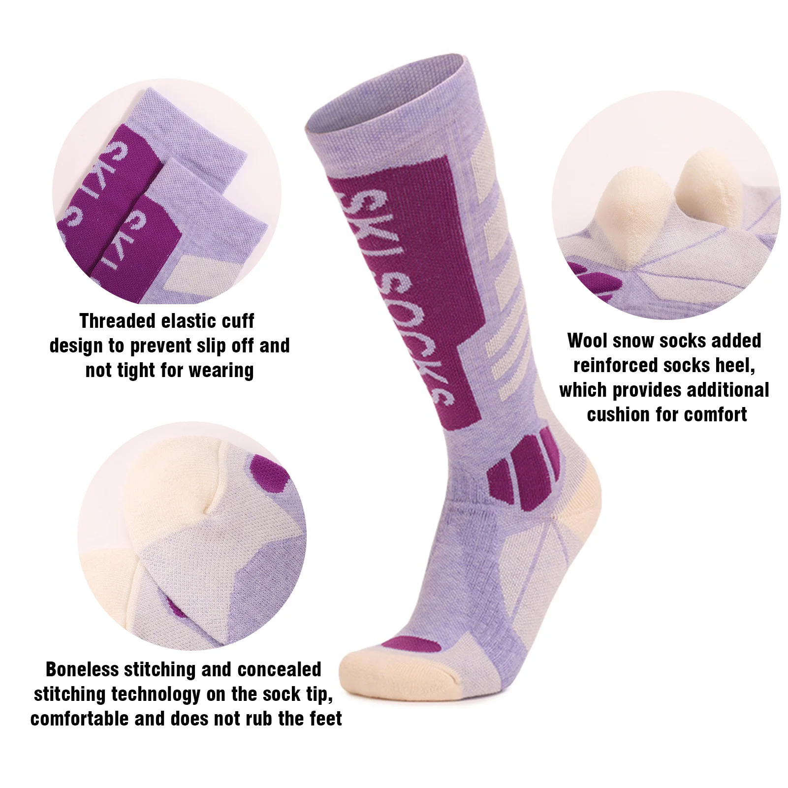 Women Outdoor Ski Socks Merino Wool Cold Weather Socks Thermal Knee High Socks Winter Warm Skiing Socks