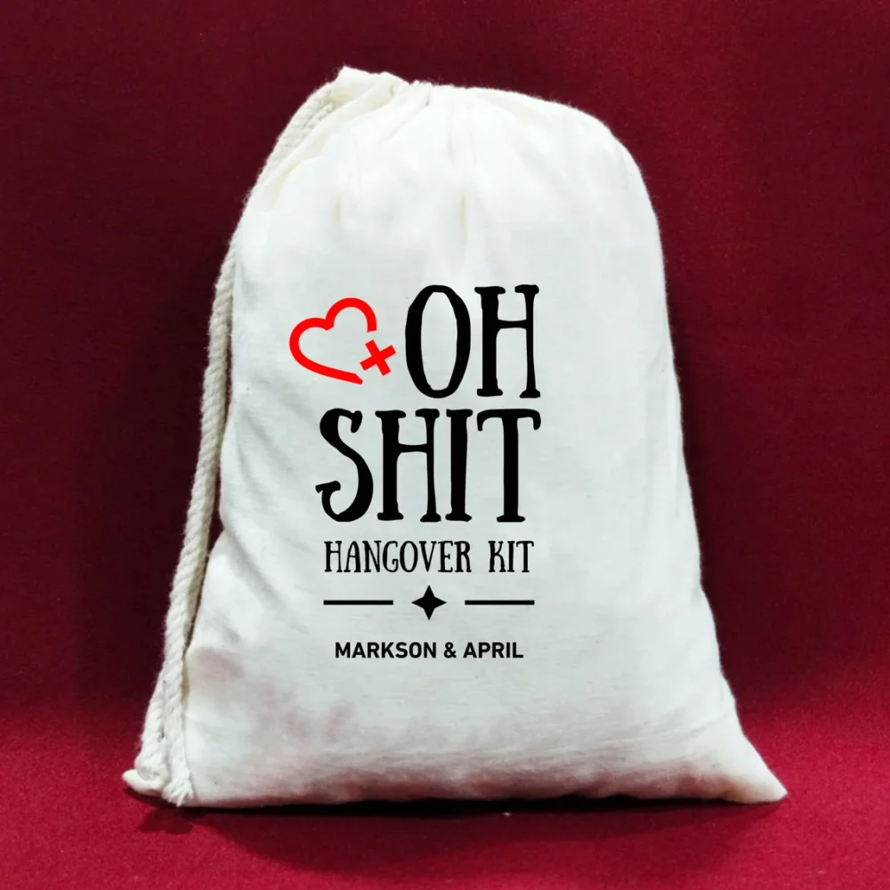 Oh Shit Hangover Kit tas kesukaan, pernikahan Oh shirt Kit, kustom Bachelorette Hangover Kit, tas pesta, tas tali tunggal